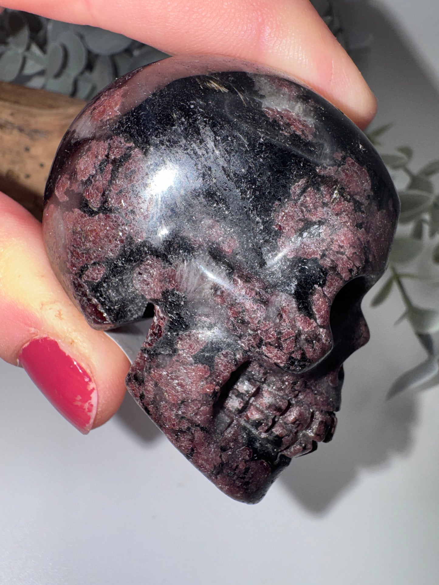 Arfvedsonite with Garnet Skull
