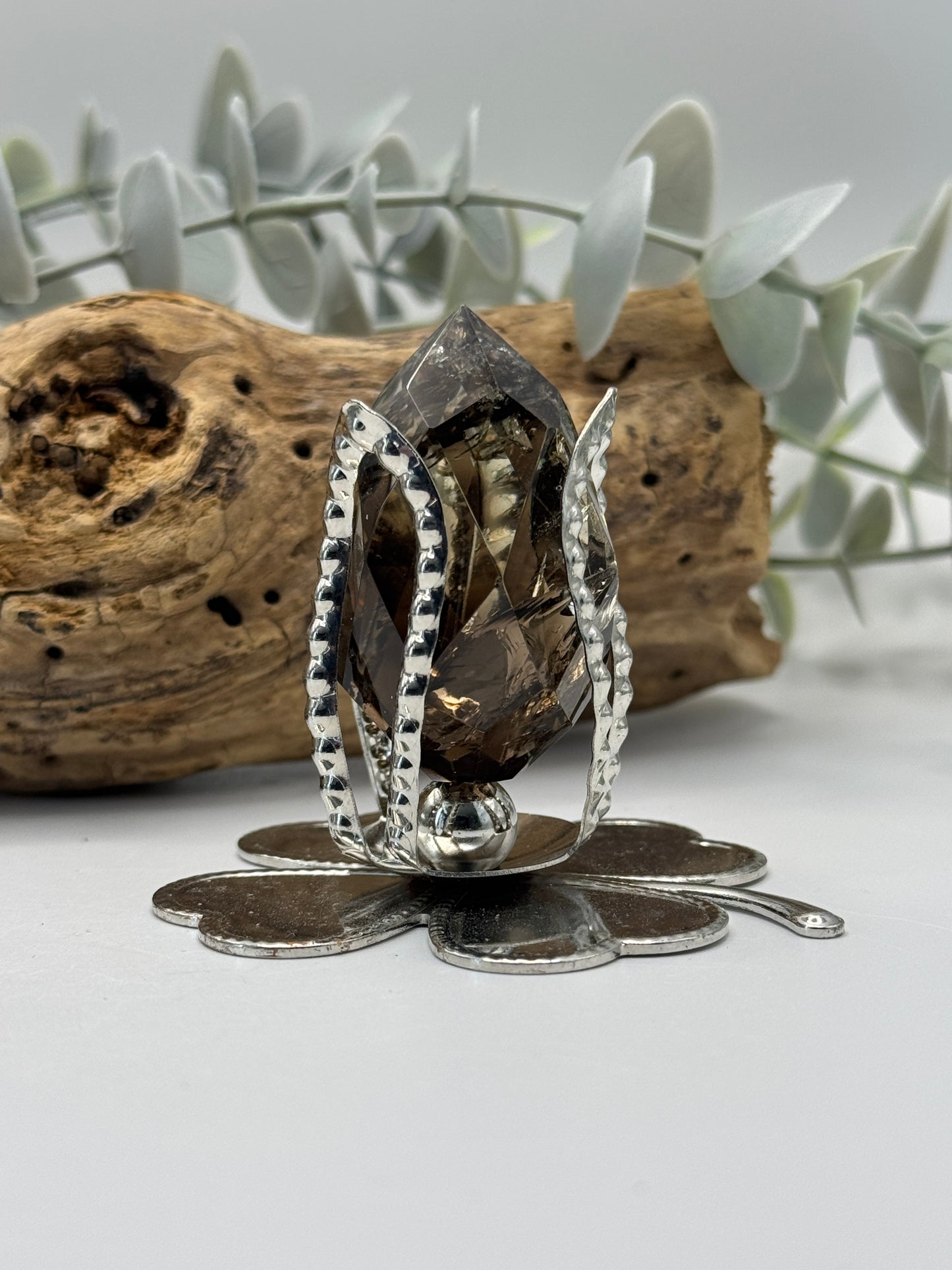 Smoky Quartz Diamond Cut on Stand