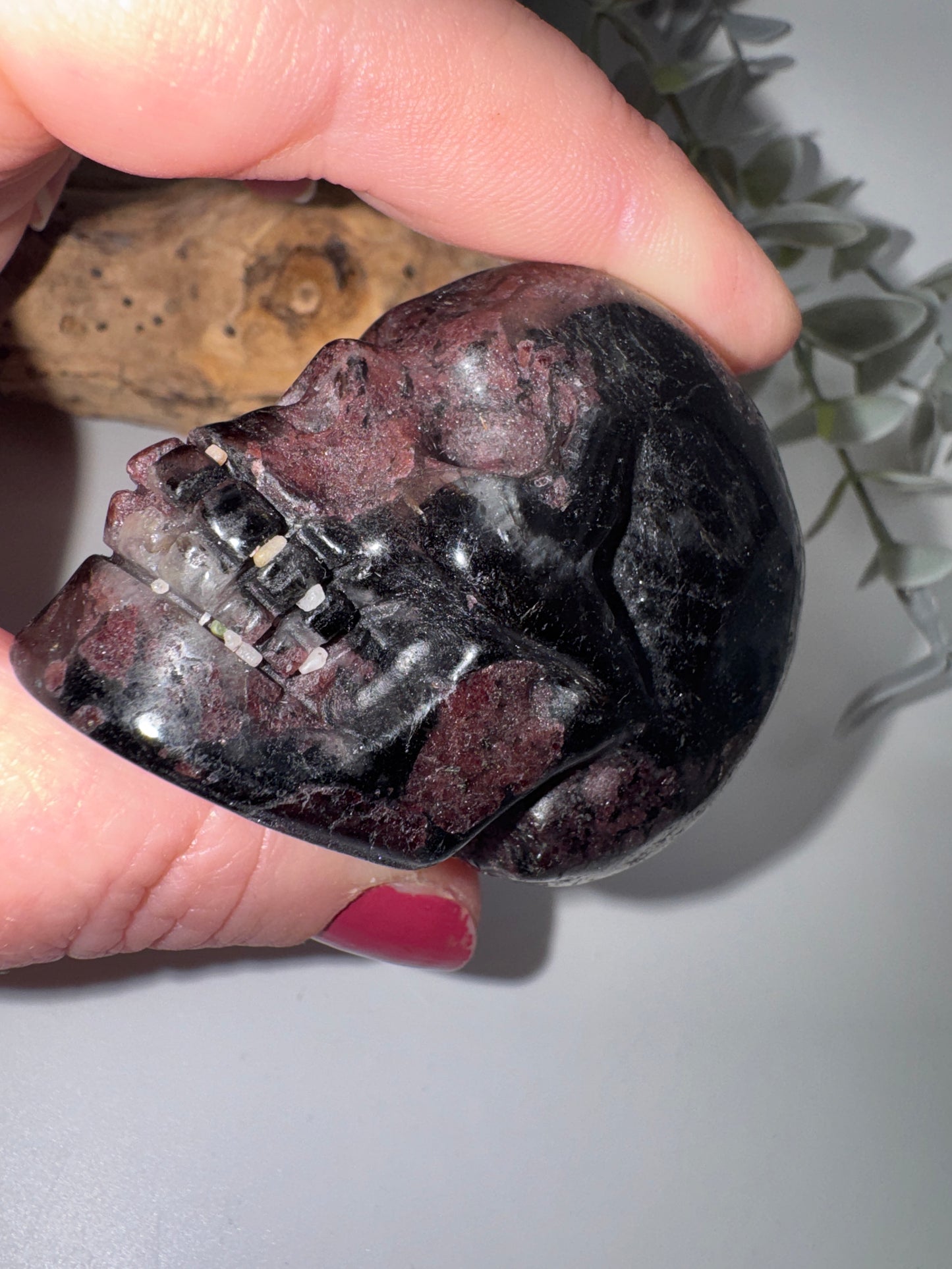 Arfvedsonite with Garnet Skull