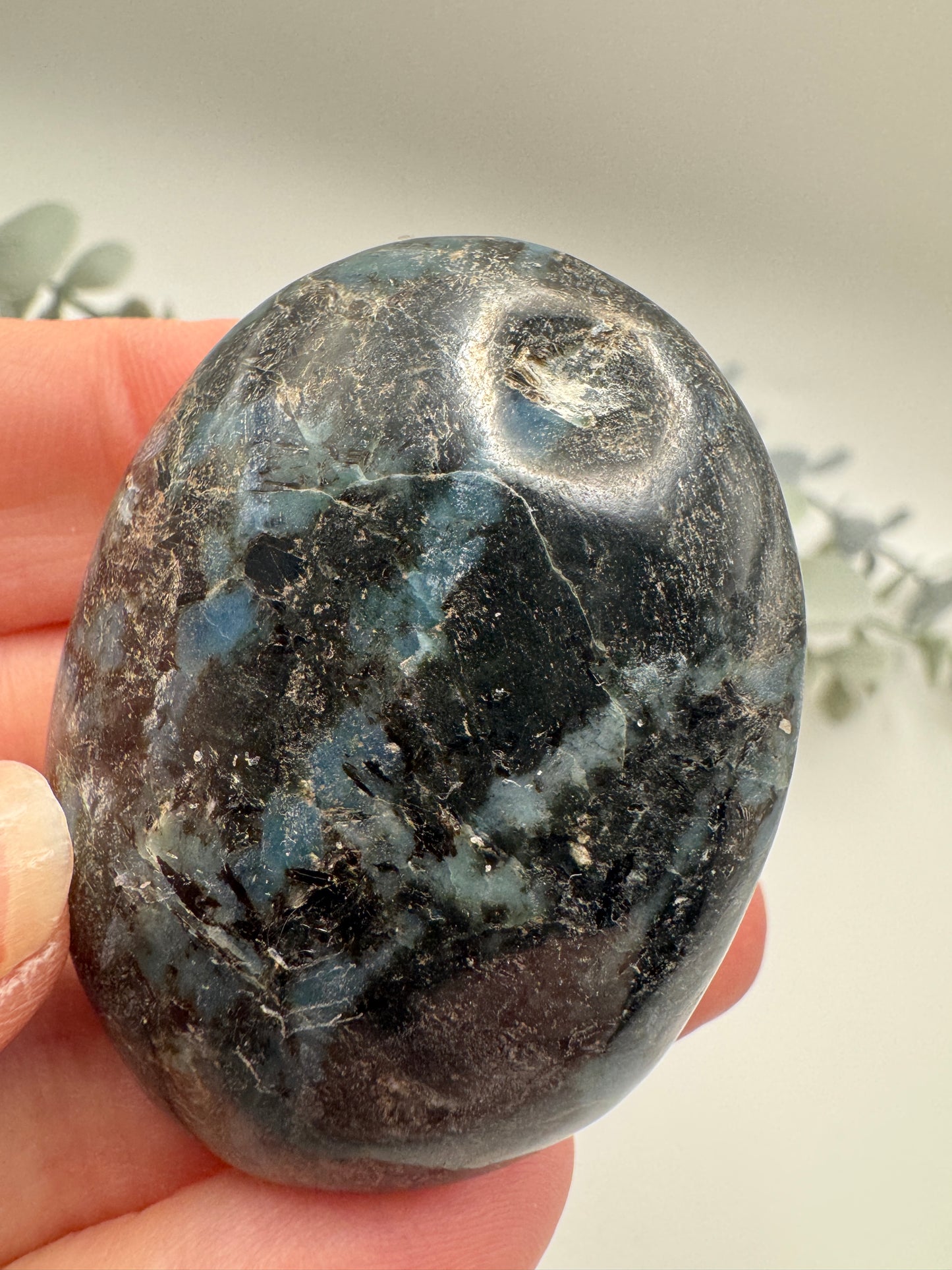 K2 with Black Tourmaline, Mica & Garnet Palm Stone